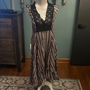 Free People Black and White Striped Midi Dress